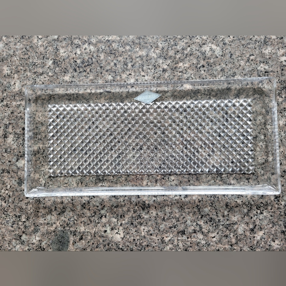 Fostoria Lead Crystal Diamond Pattern Vintage Tray Makeup Jewelry Serving